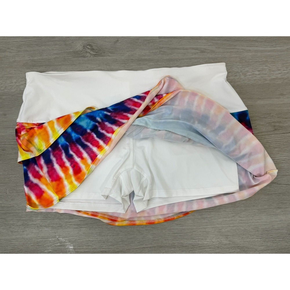 Lucky In Love Tennis Pickleball Skirt Skort XL White Rainbow Tie Dye Tier Ruffle - Picture 2 of 6